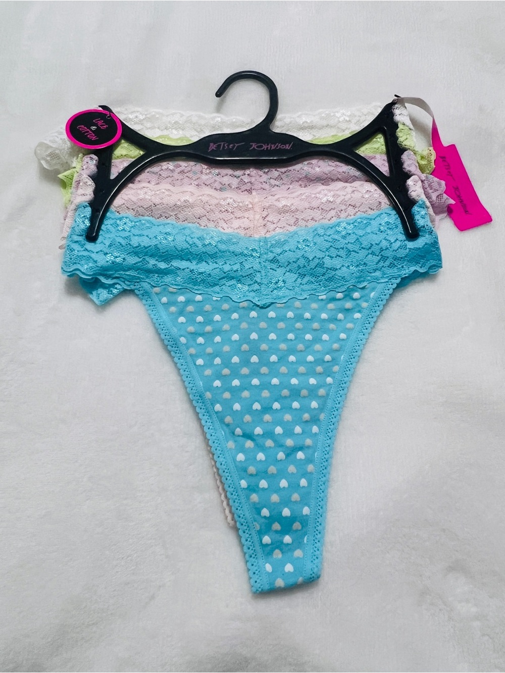 New Betsey Johnson 5 pk Cotton Lace thongs XL  NEW